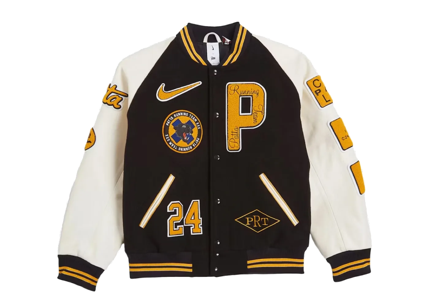 Nike x Patta Running Team Varsity Jacket Black Yellow White