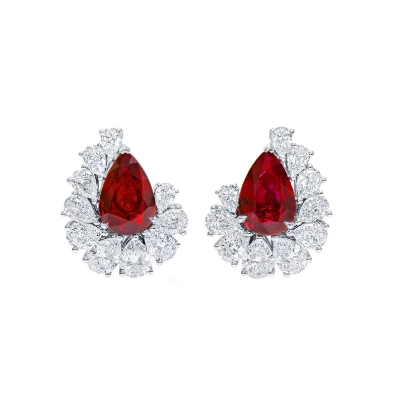 White Gold Ruby and Diamond Earclips